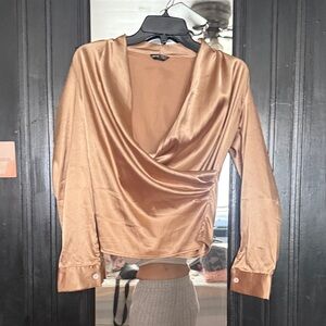 SHEIN Satin Drape Blouse - Tan